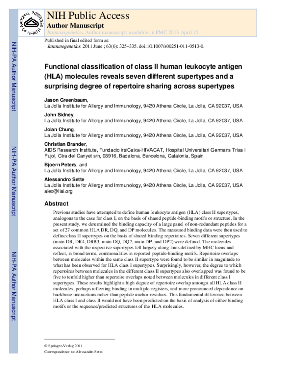 (PDF) Functional classification of class II human leukocyte antigen ...