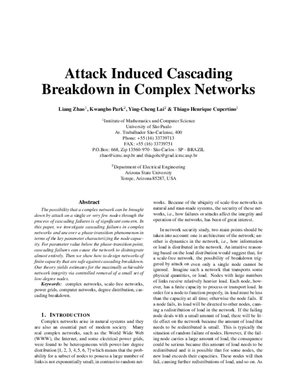 (PDF) Attack induced cascading breakdown in complex networks