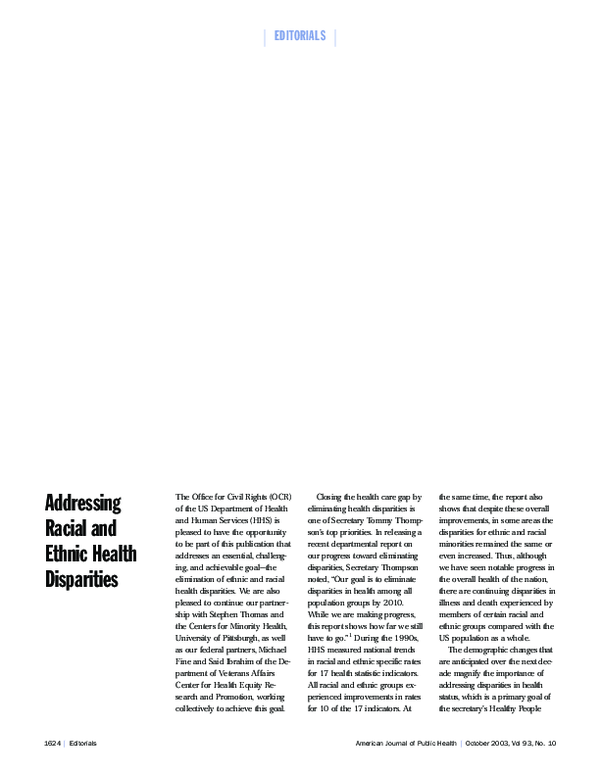 (PDF) Addressing Racial and Ethnic Health Disparities