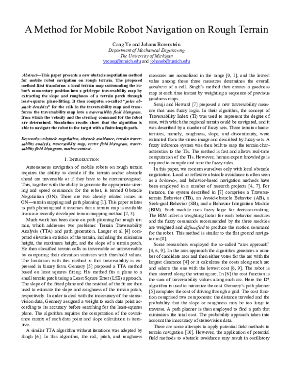 (PDF) A method for mobile robot navigation on rough terrain