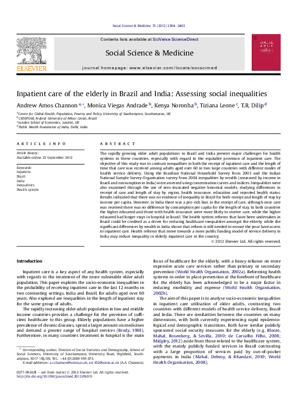(PDF) Inpatient care of the elderly in Brazil and India: Assessing ...
