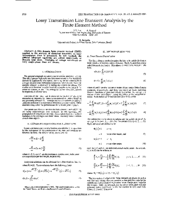 (PDF) Lossy transmission line transient analysis by the finite element ...