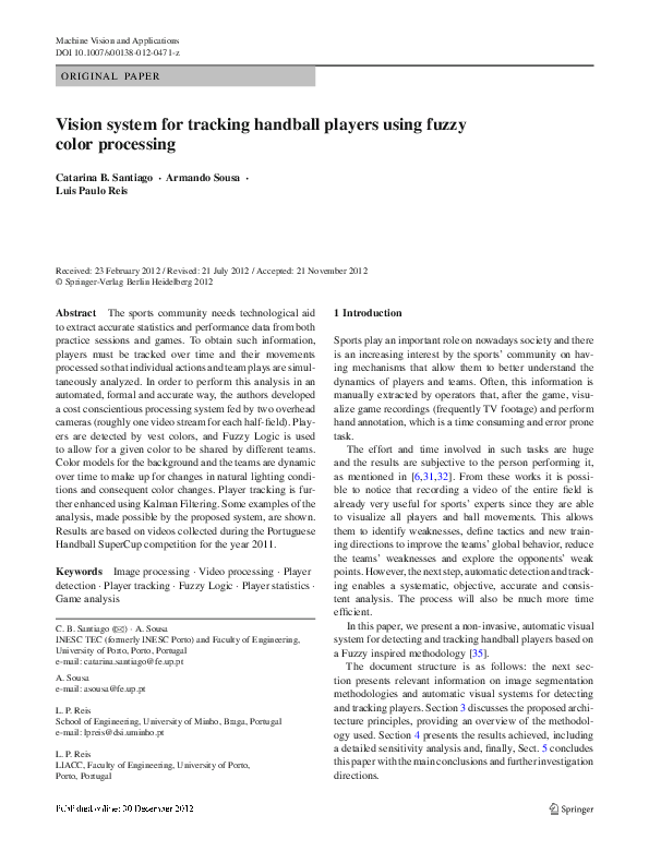 (PDF) Vision system for tracking handball players using fuzzy color ...