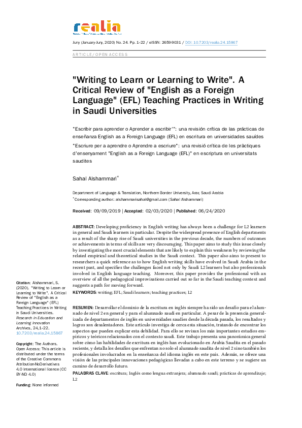 (PDF) Writing to Learn or Learning to Write". A Critical Review of ...