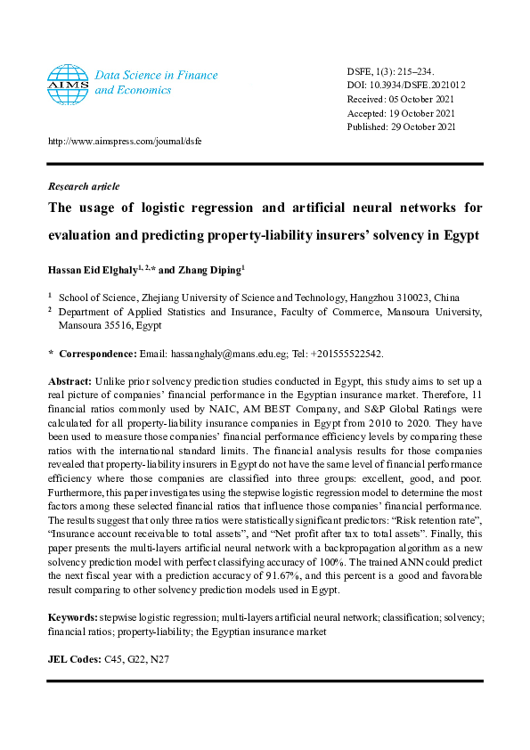 (PDF) The usage of logistic regression and artificial neural networks ...