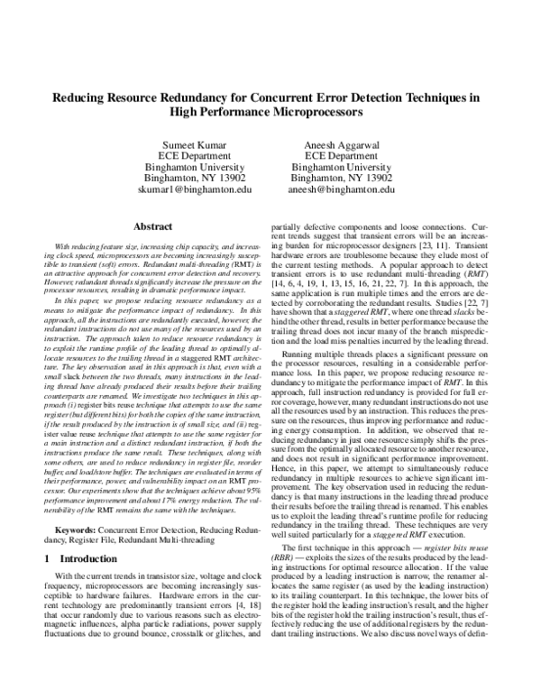 (PDF) Reducing Resource Redundancy for Concurrent Error Detection ...