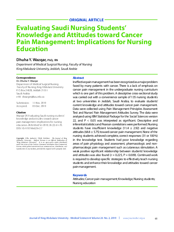 (PDF) Evaluating Saudi Nursing Students’ Knowledge and Attitudes toward ...
