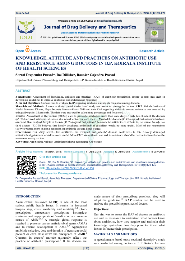 (PDF) Knowledge, Attitude and Practices on Antibiotic Use and ...