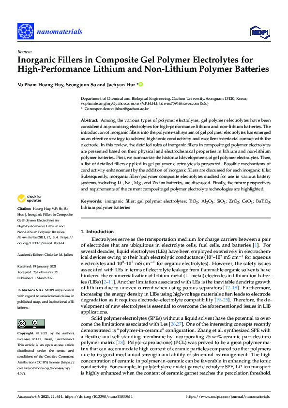 (PDF) Inorganic Fillers in Composite Gel Polymer Electrolytes for High ...