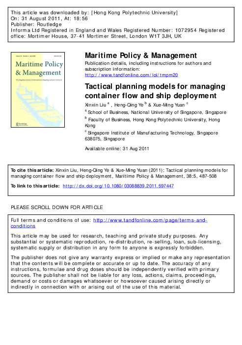 (PDF) Tactical planning models for managing container flow and ship ...