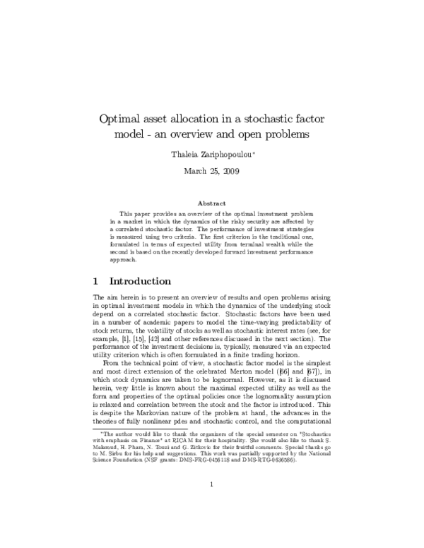 (PDF) Optimal asset allocation in a stochastic factor model - an ...