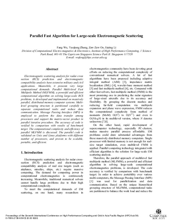 (PDF) Parallel fast algorithm for large-scale electromagnetic scattering