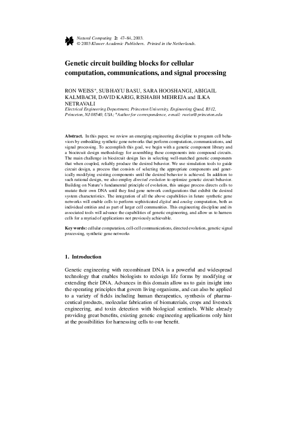 (PDF) Genetic circuit building blocks for cellular computation ...
