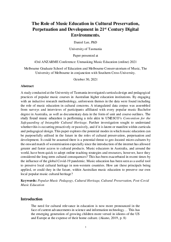 (PDF) The Role of Music Education in Cultural Preservation ...