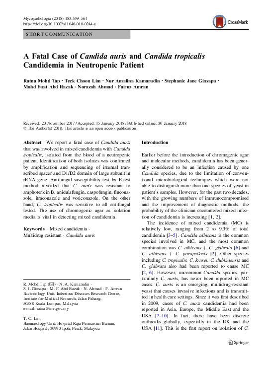 (PDF) A Fatal Case of Candida auris and Candida tropicalis Candidemia ...