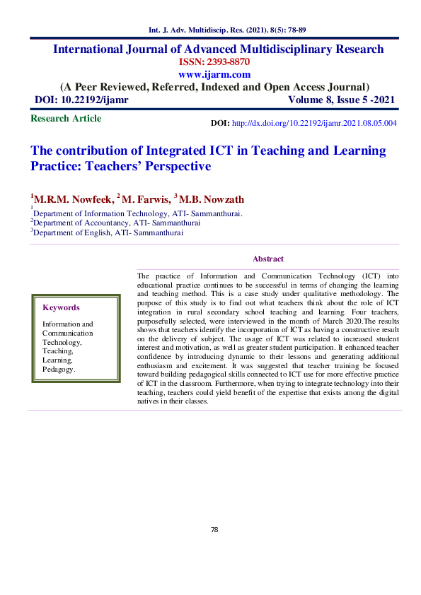 (PDF) The contribution of Integrated ICT in Teaching and Learning ...