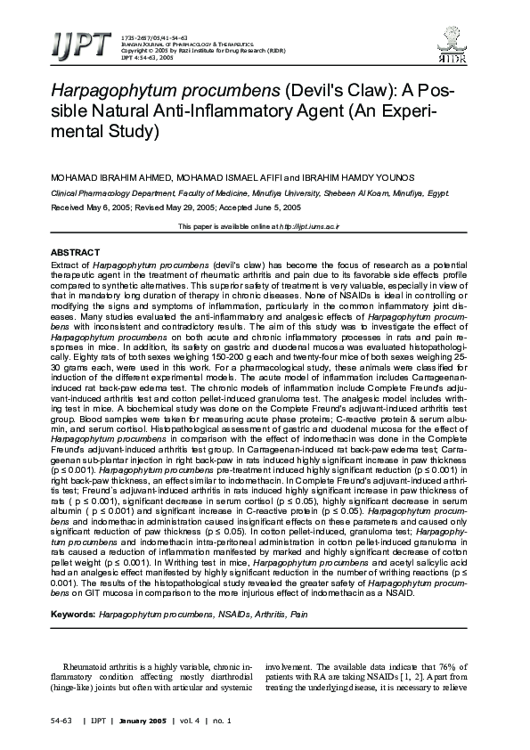 (PDF) Harpagophytum procumbens (Devil's Claw): A Possible Natural Anti ...