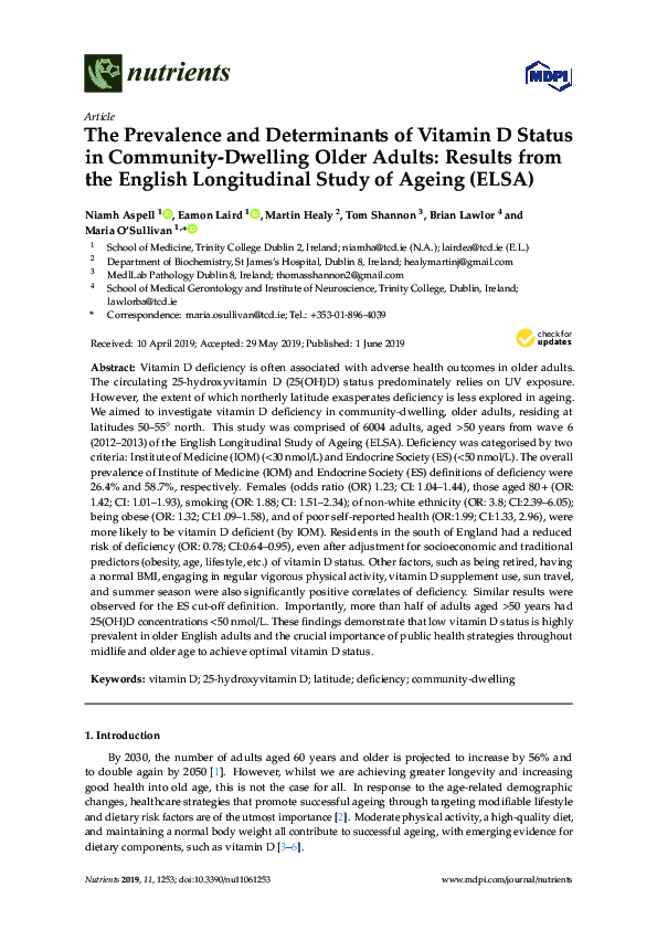 (PDF) The Prevalence and Determinants of Vitamin D Status in Community ...