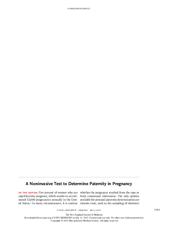 (PDF) A Noninvasive Test to Determine Paternity in Pregnancy