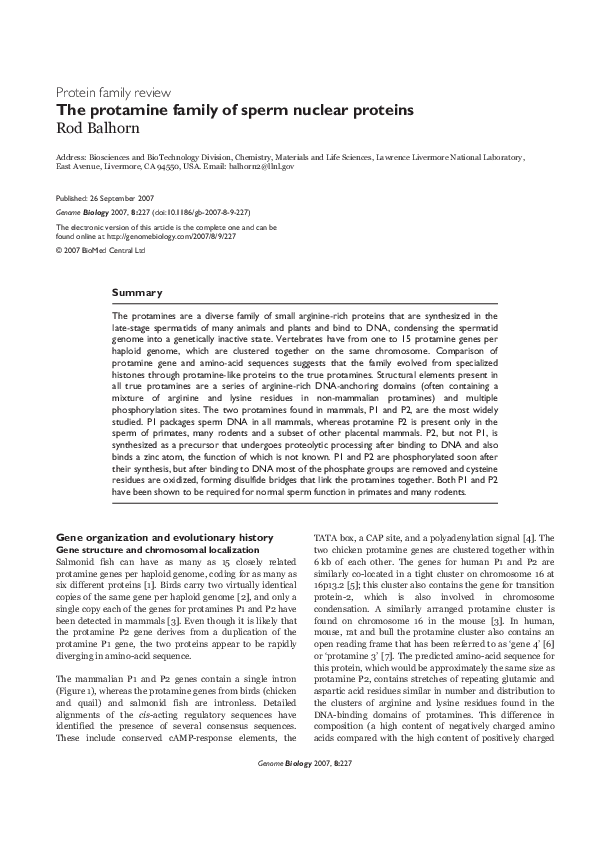 (PDF) The protamine family of sperm nuclear proteins