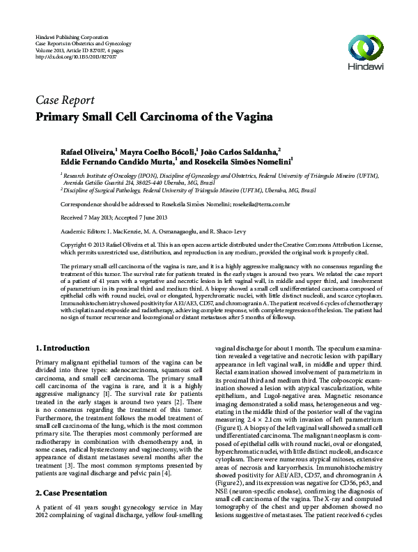 (PDF) Primary small cell carcinoma of the vagina