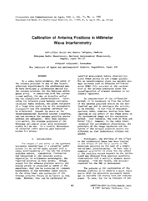 (PDF) Calibration of antenna positions in millimeter wave interferometry