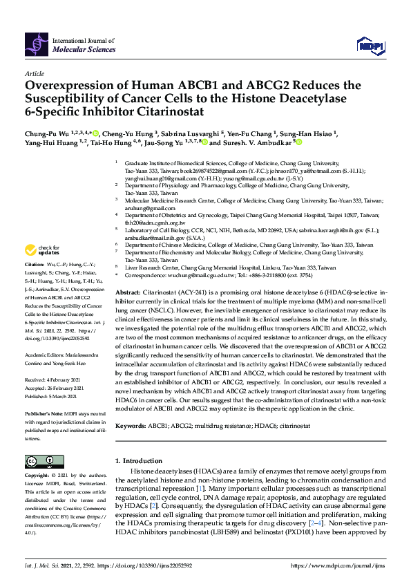 (PDF) Overexpression of Human ABCB1 and ABCG2 Reduces the ...