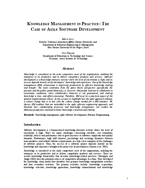 (DOC) Knowledge management in practice: The case of agile software ...