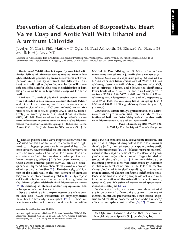 (PDF) Prevention of Calcification of Bioprosthetic Heart Valve Cusp and ...
