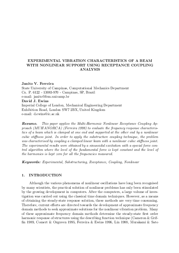 (PDF) Experimental Vibration Characteristics of a Beam with Nonlinear ...