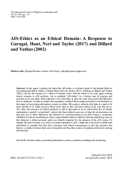 (PDF) AIS-Ethics as an Ethical Domain: A Response to Guragai, Hunt ...