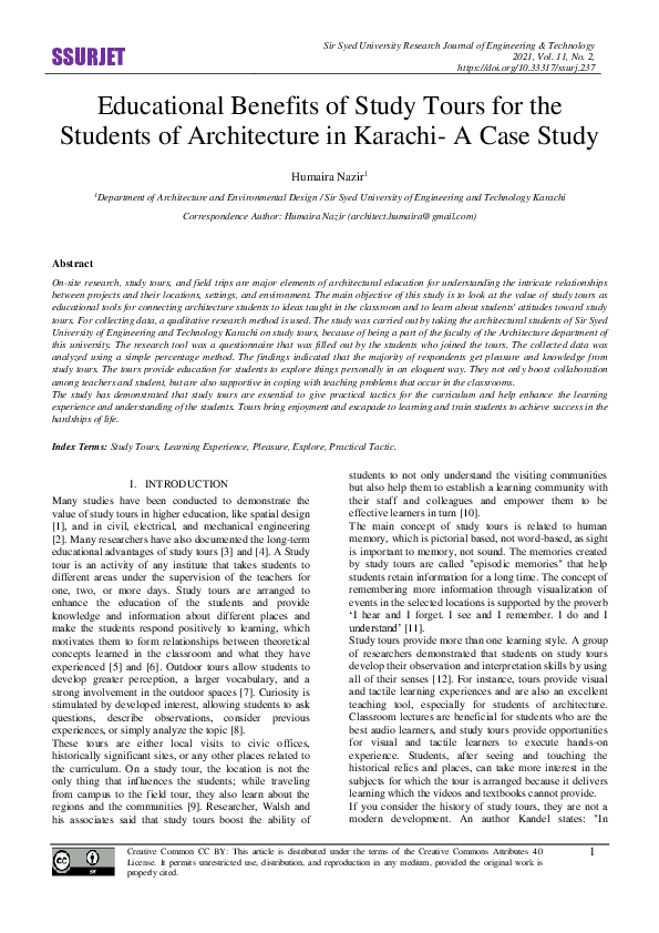 (PDF) Educational Benefits of Study Tours for the Students of Architecture