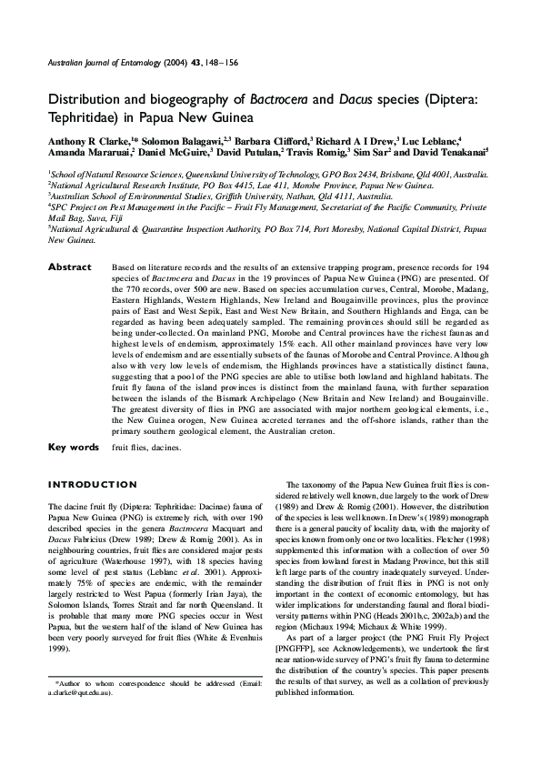 (PDF) Distribution and biogeography of Bactrocera and Dacus species