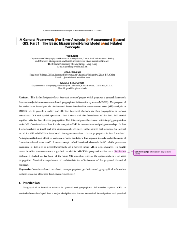 (PDF) A general framework for error analysis in measurement-based GIS