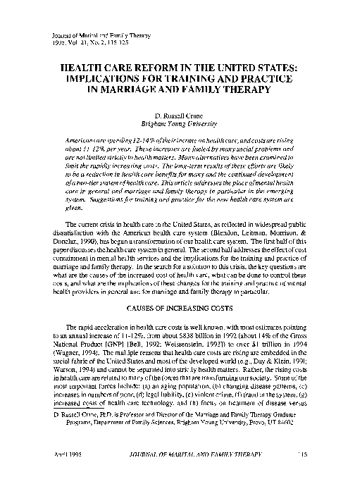 (PDF) Health Care Reform in the United States: Implications for ...