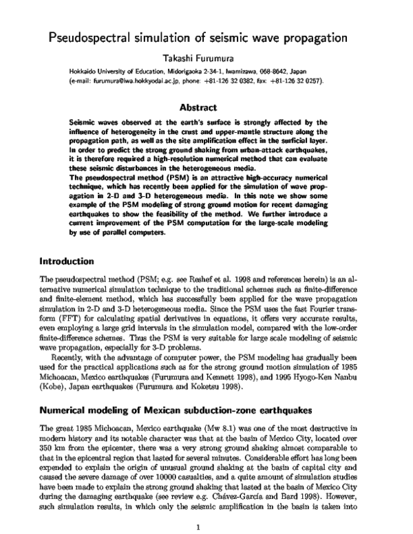 (PDF) Pseudospectral Simulation of Seismic Wave Propagation