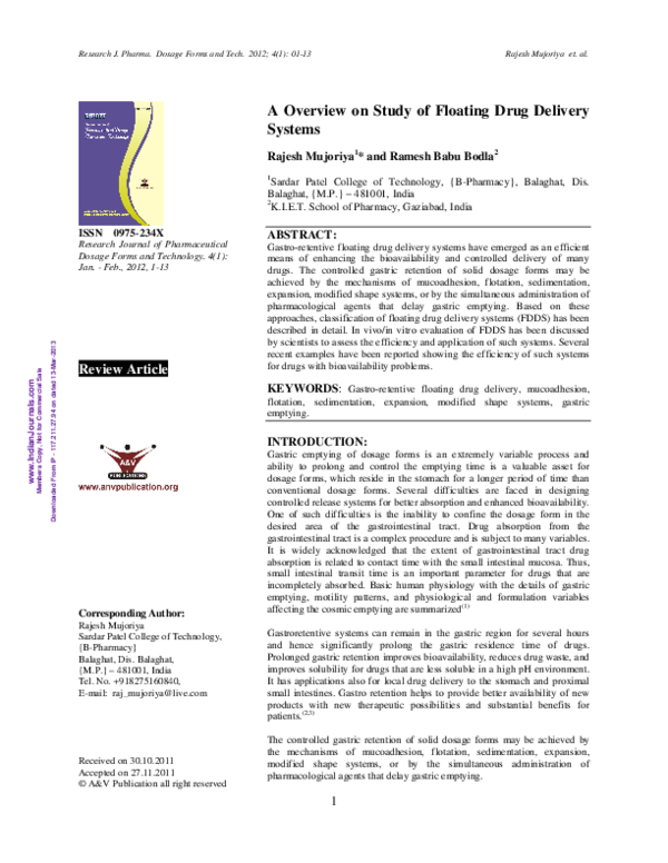 (PDF) A Overview on Study of Floating Drug Delivery Systems