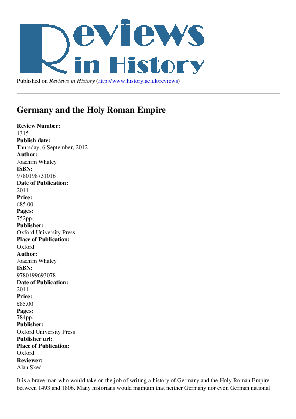 (PDF) Germany and the Holy Roman EmpireVolume II: The Peace of ...
