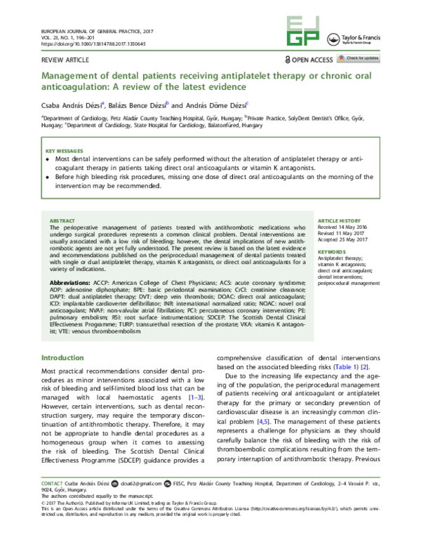 (PDF) Management of dental patients receiving antiplatelet therapy or ...