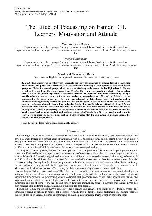 (PDF) The Effect of Podcasting on Iranian EFL Learners' Motivation and ...