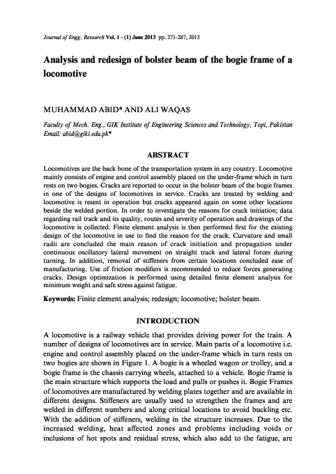(PDF) Finite Element Analysis of Welded Locomotive Bogie Frame