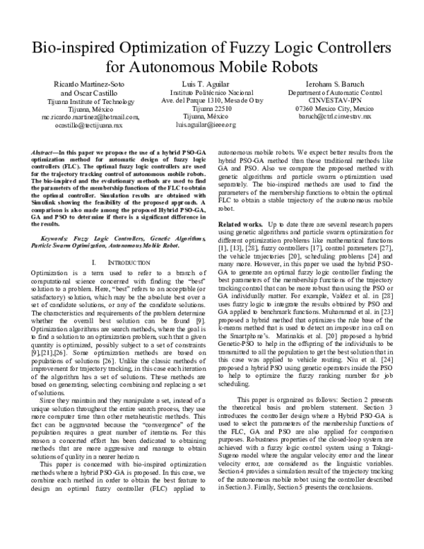 (PDF) Bio-inspired optimization of fuzzy logic controllers for ...