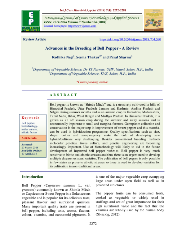 (PDF) Advances in the Breeding of Bell Pepper - A Review