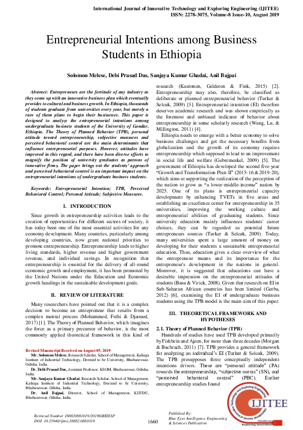 (PDF) Entrepreneurial Intentions among Business Students in Pakistan