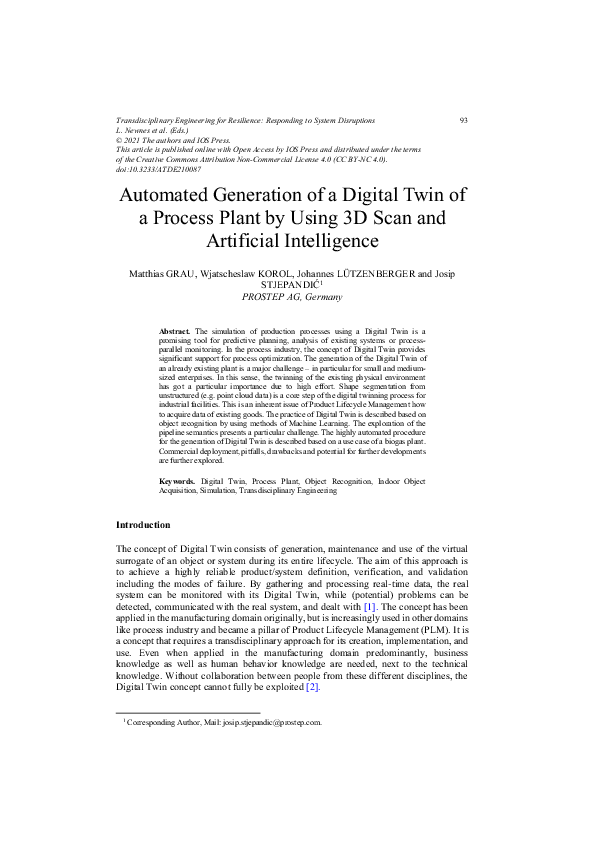 (PDF) Automated Generation of a Digital Twin of a Process Plant by ...