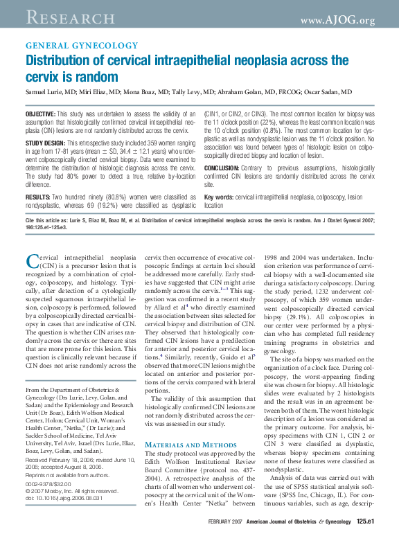 (PDF) Distribution of cervical intraepithelial neoplasia across the ...