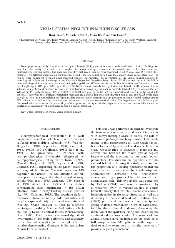 (PDF) Visual Spatial Neglect in Multiple Sclerosis