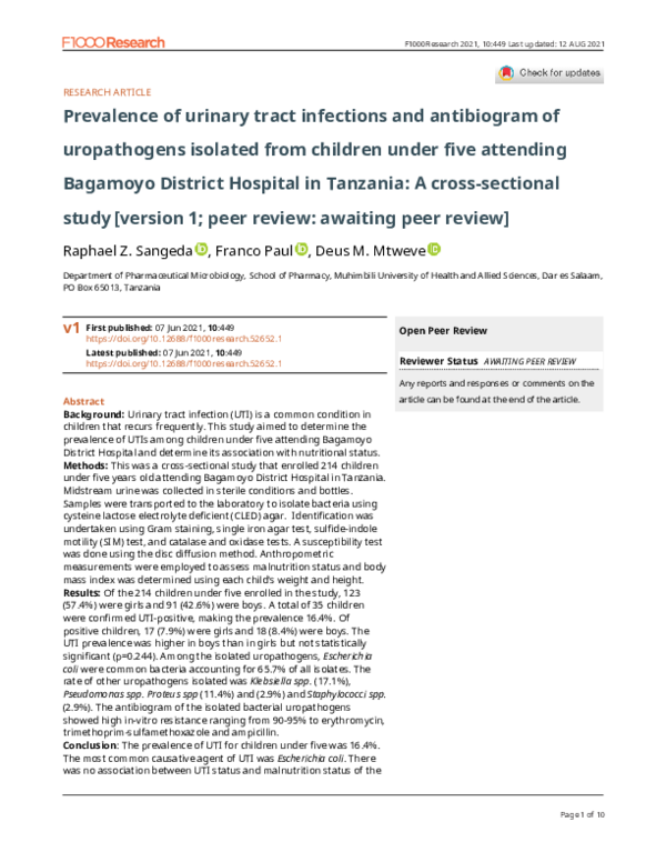 (PDF) Prevalence of urinary tract infections and antibiogram of ...