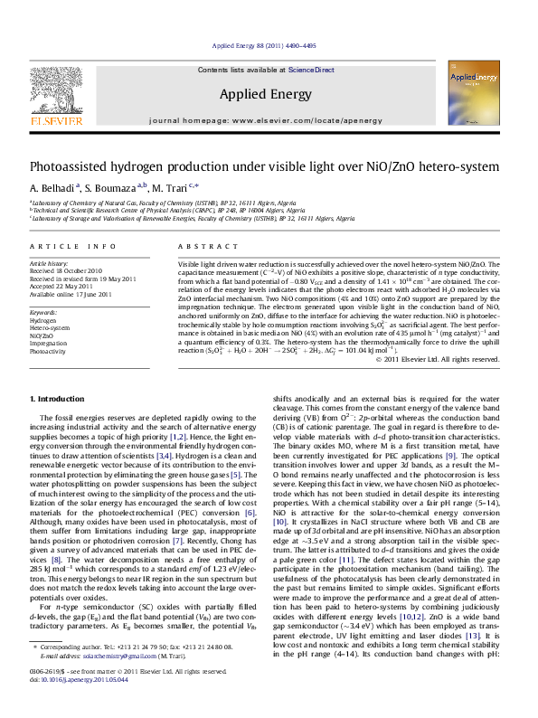 (PDF) Photoassisted hydrogen production under visible light over NiO ...