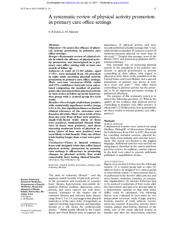 (PDF) A systematic review of physical activity promotion in primary ...